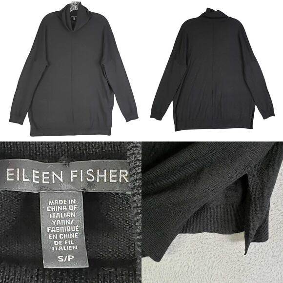 Eileen Fisher Sweater Women’s Size Small Black Merino Wool Knit Turtleneck - Picture 1 of 11